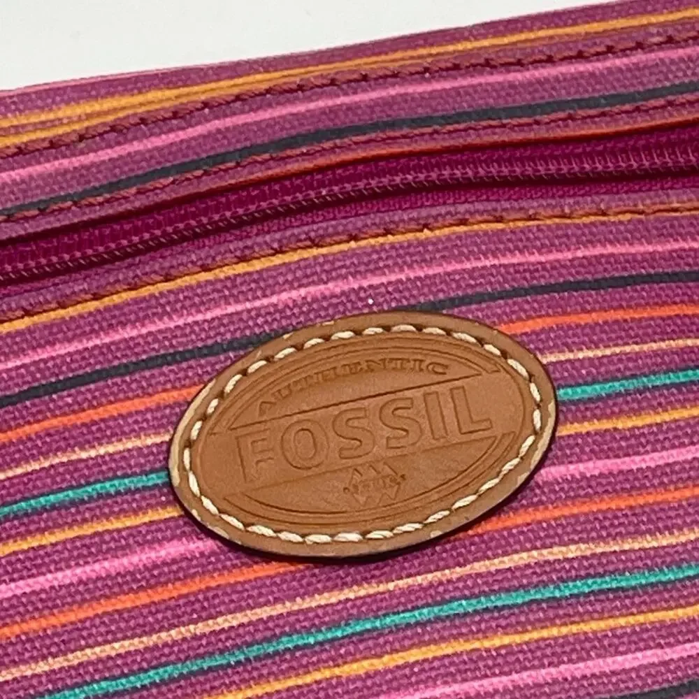 FOSSIL pink crossbody bag coated fabric waterproof stripped magnetic closure